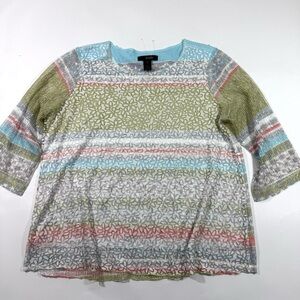 Ali Miles Art To Wear Burnout Floral Shirt Short Sleeve